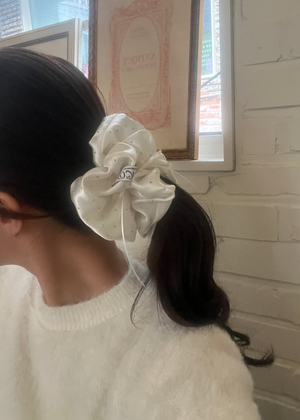White Studded Scrunchie