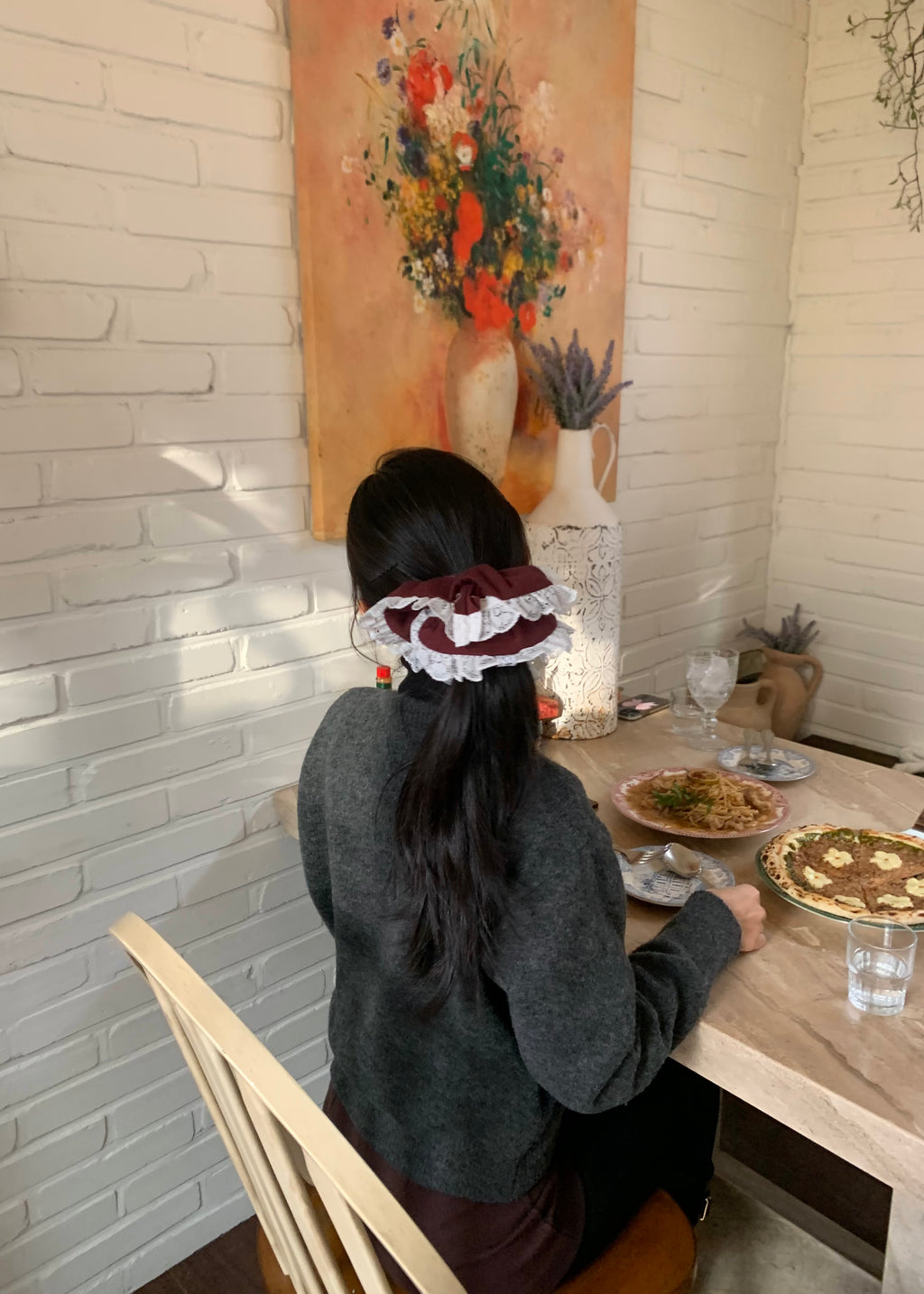 Burgundy Lace Scrunchie